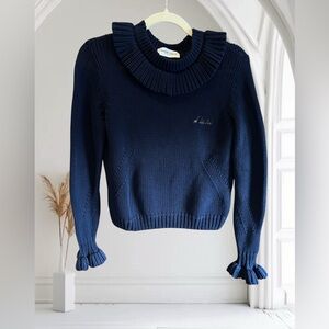 NEW MAISON LABICHE Paris Navy Ooh La La Embroidered Sweater French Cotton‎ S
